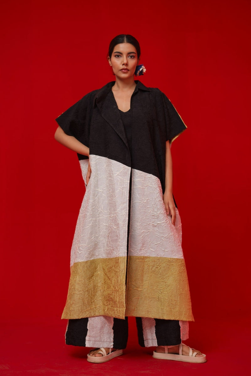 Awaken Tunic-Black + Ivory + Yellow crushed silk tunics/kaftan by Stoique in black, ivory, yellow for women Worldwide