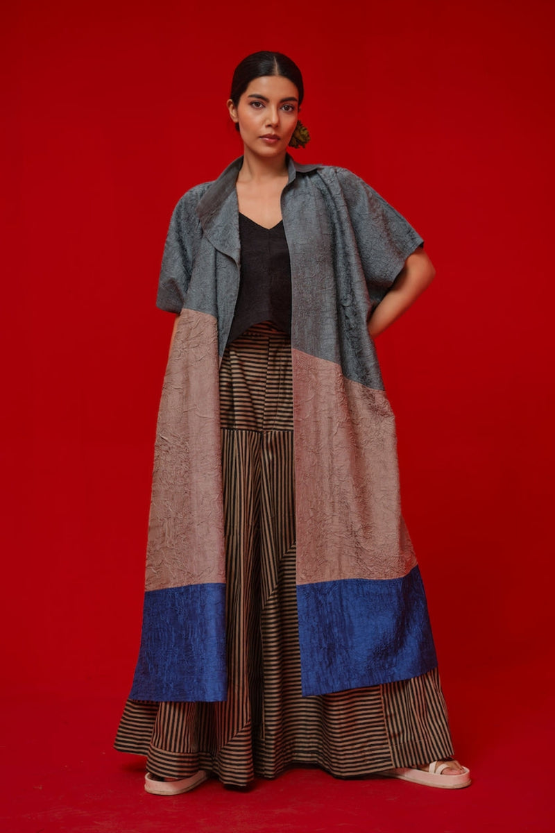 Awaken Tunic-Teal + Grey + Water Blue crushed silk tunics/kaftan by Stoique in teal, grey, blue for women Worldwide