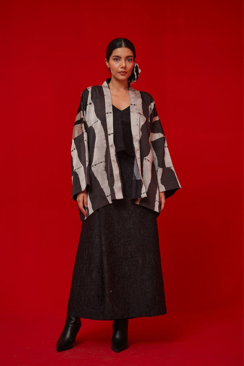 Unfold Skirt-Black crushed silk pant/trouser by Stoique in black for women Worldwide