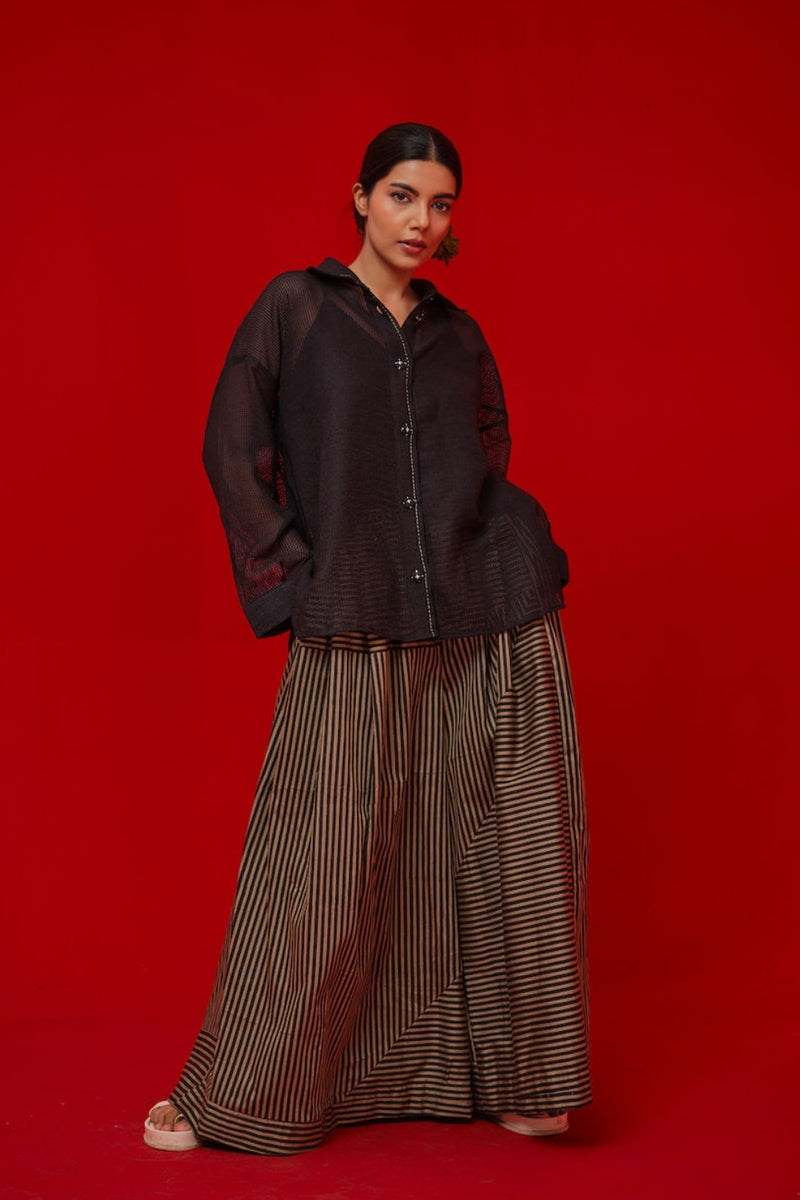 Float Pants-Beige + Black italian cotton pant/trouser by Stoique in beige, black for women Worldwide