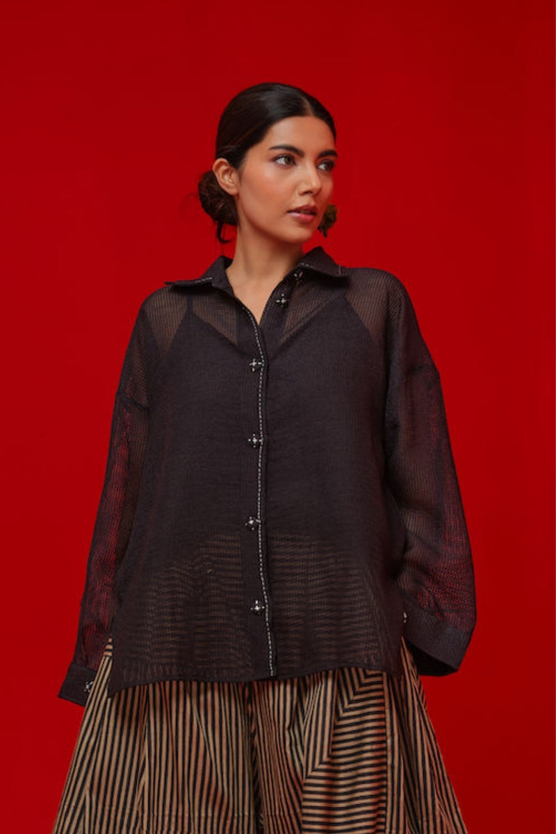 Float Shirt-Black handwoven cotton top/shirt by Stoique in black for women Worldwide