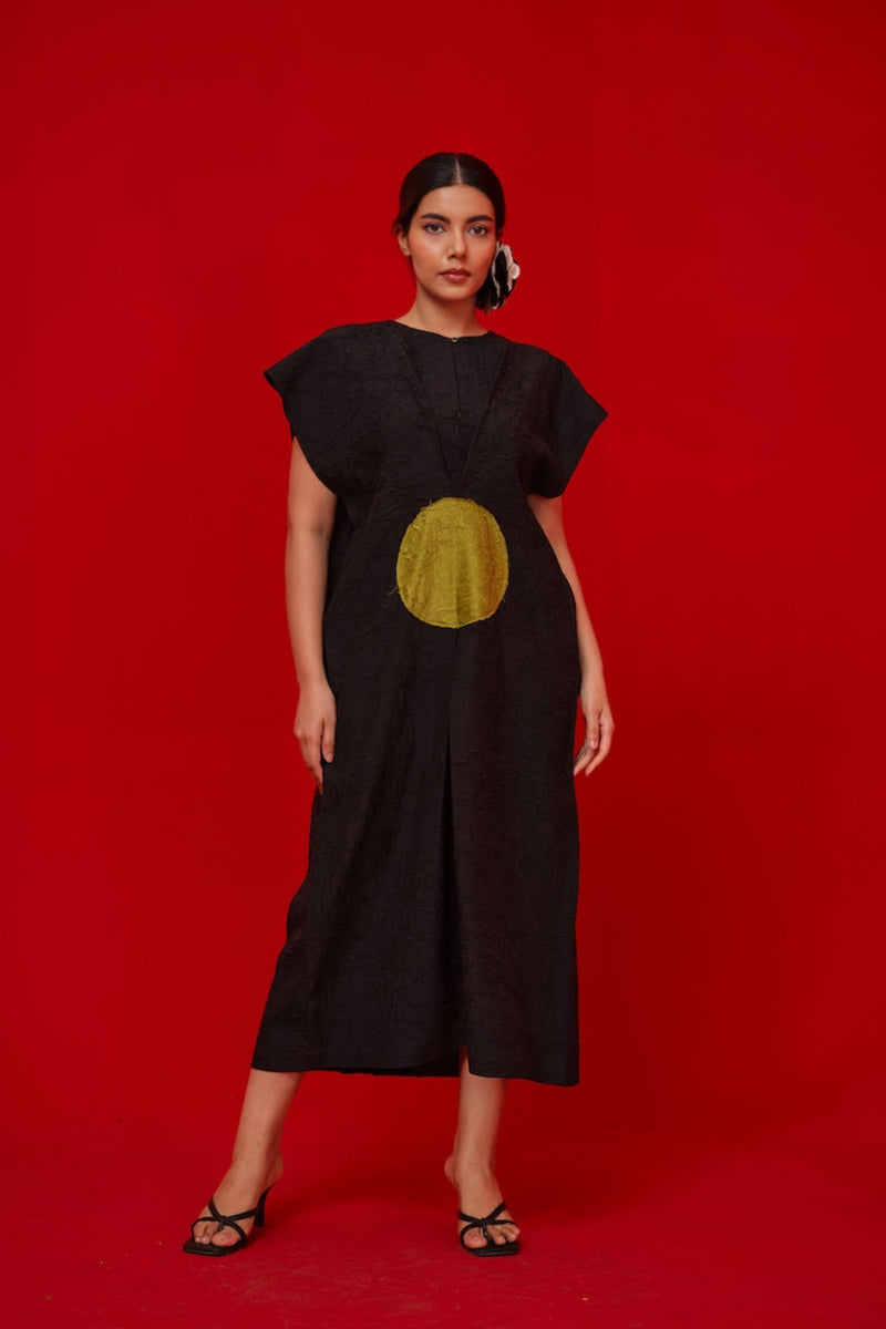 Lane Dress-Black + Leaf green crushed silk dress by Stoique in black, green for women Worldwide
