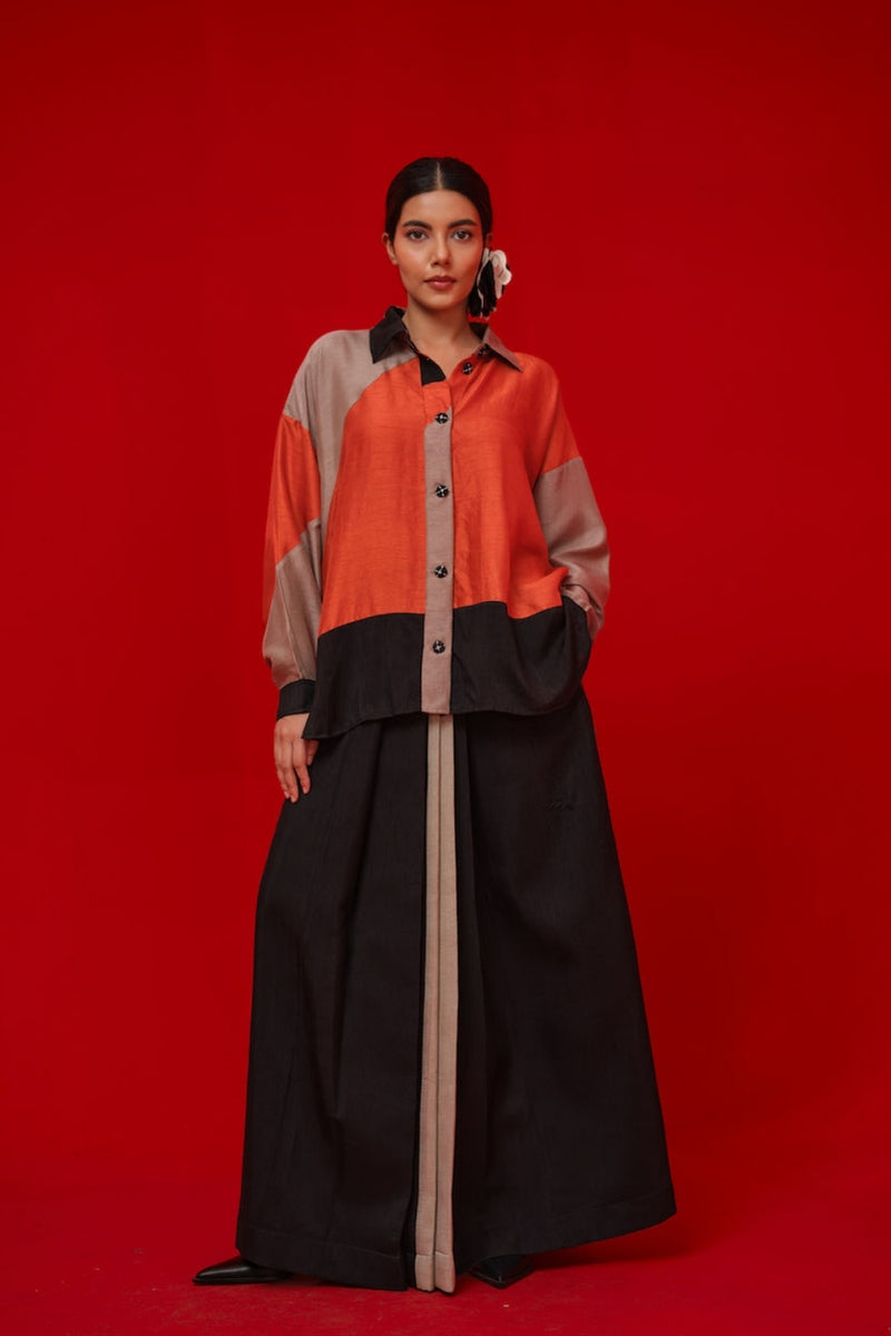 Mist CB Skirt-Black + Grey mysore silk pant/trouser by Stoique in black, grey for women Worldwide