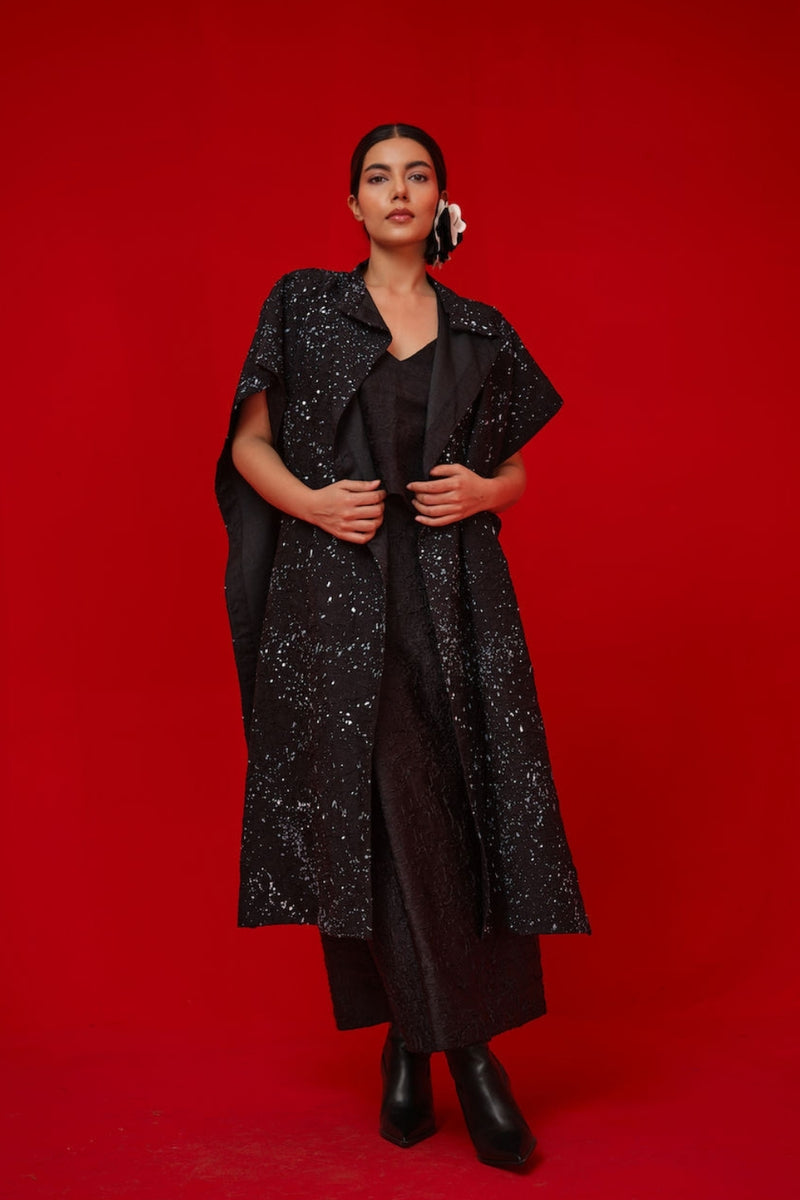 Moon Beam Overlay-Black + Ivory crushed silk jacktes and overlays by Stoique in black, ivory for women Worldwide