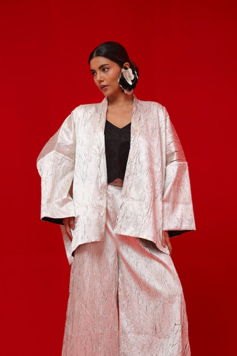 Muse Overlay-White + Black crushed silk jacktes and overlays by Stoique in white, black for women Worldwide