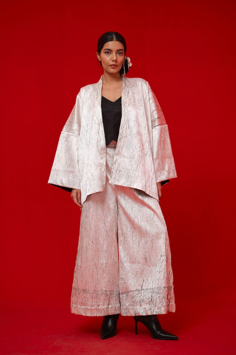 Muse Pants-White + Black crushed silk pant/trouser by Stoique in white, black for women Worldwide