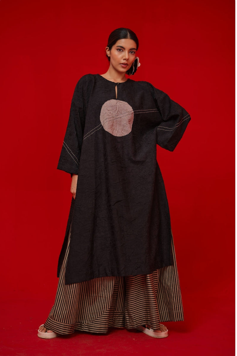 Pepper Tunic-Black + Grey crushed silk tunics/kaftan by Stoique in black, grey for women Worldwide