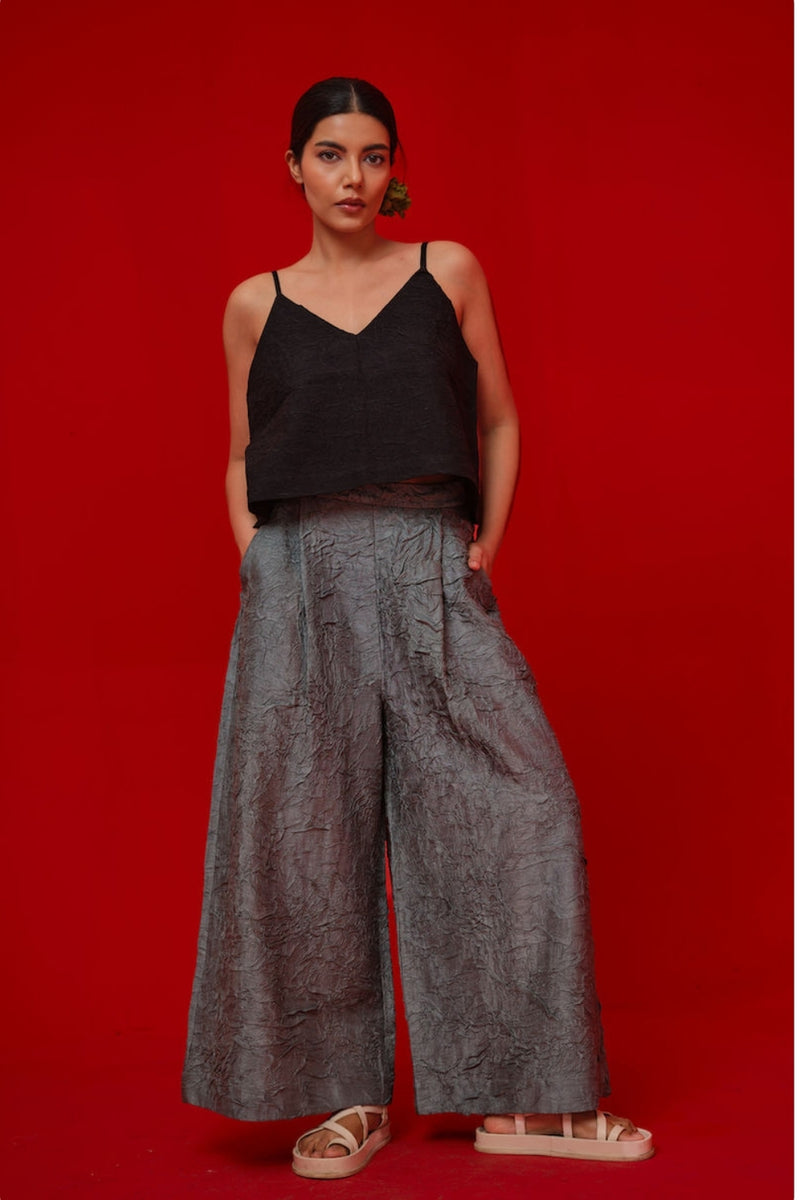 Root Pants-Teal crushed silk pant/trouser by Stoique in teal for women Worldwide