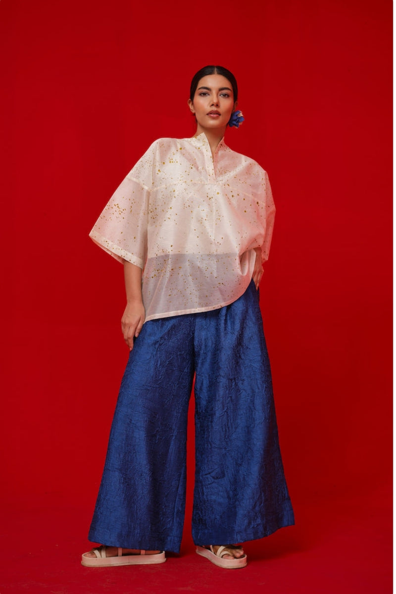 Root Pants-Water Blue crushed silk pant/trouser by Stoique in blue for women Worldwide