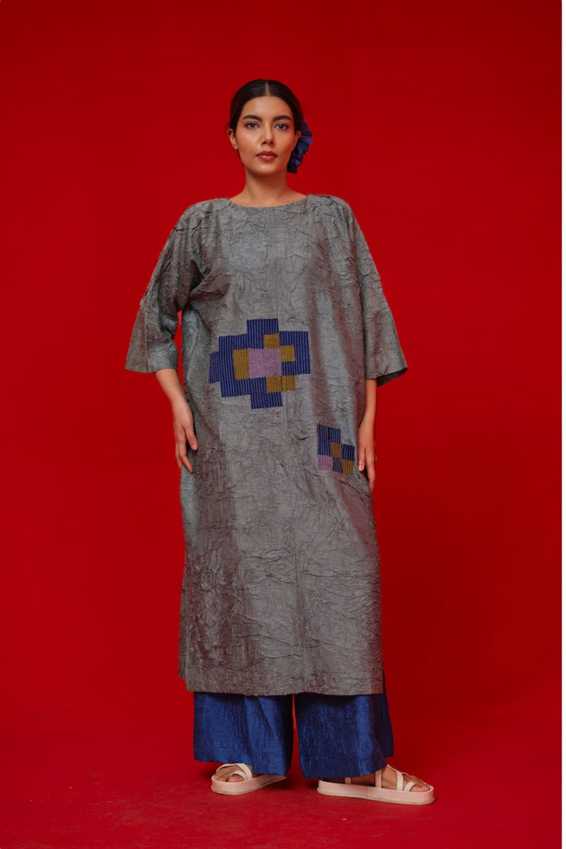 Spring Tunic-Teal + Blue + Green crushed silk tunics/kaftan by Stoique in teal, blue, green for women Worldwide