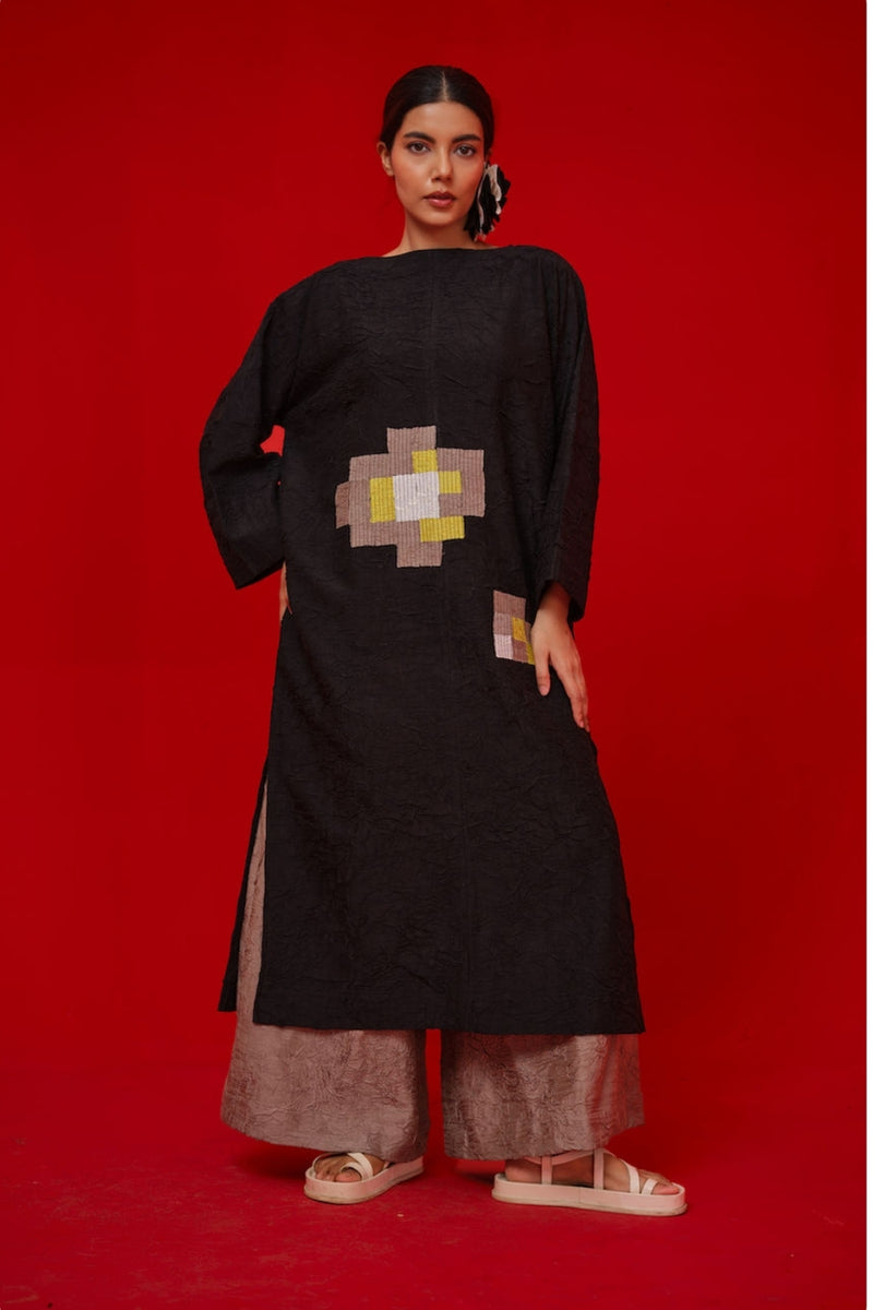 Spring Tunic-Black + Grey + Ivory + Yellow crushed silk tunics/kaftan by Stoique in black, grey, ivory, yellow for women Worldwide