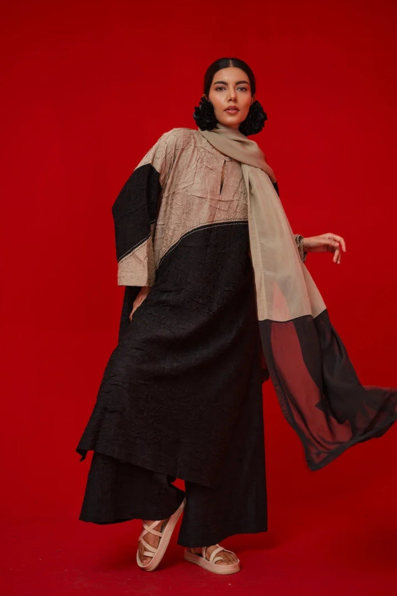 Halo Scarf-Black + Grey silk organza scarve/stole by Stoique in black, grey for women Worldwide