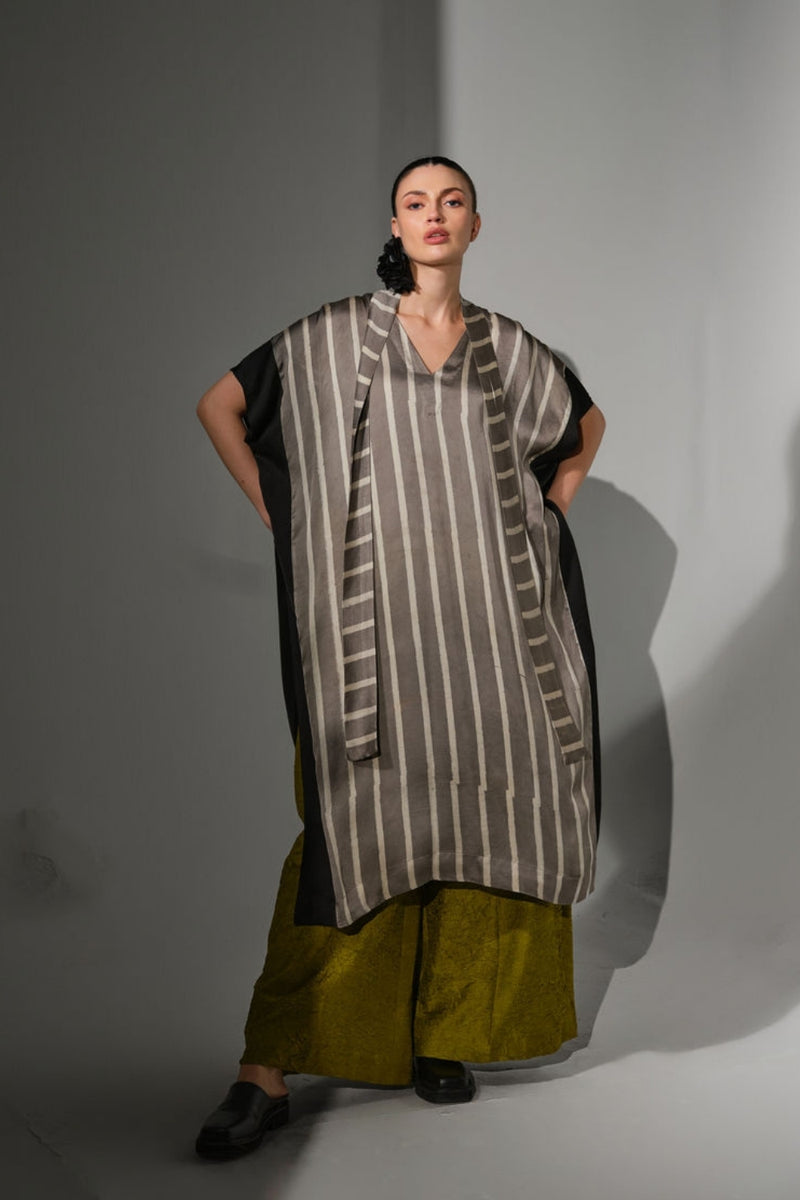 Dawn Kaftaan-Grey + Natural + Black satin tunics/kaftan by Stoique in grey, natural, black for women Worldwide