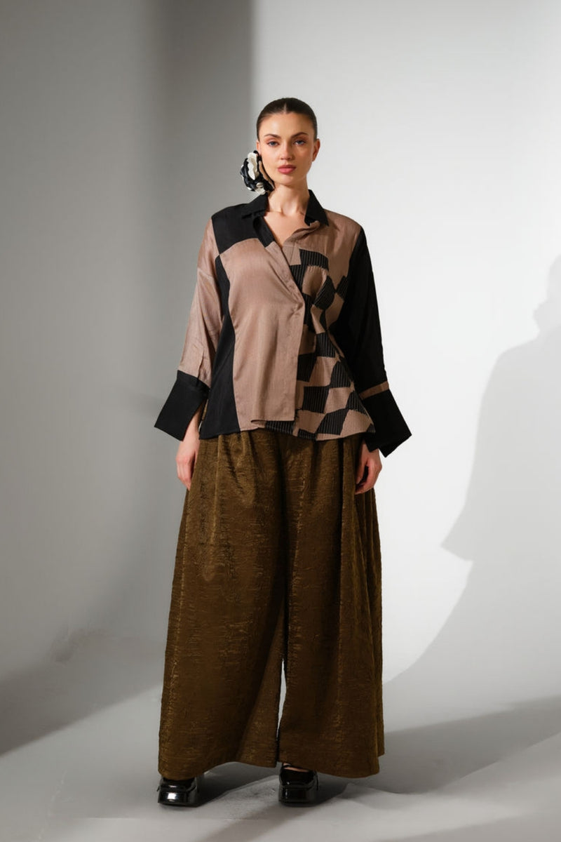 Dew Pants-Moss Green crushed satin pant/trouser by Stoique in moss green for women Worldwide