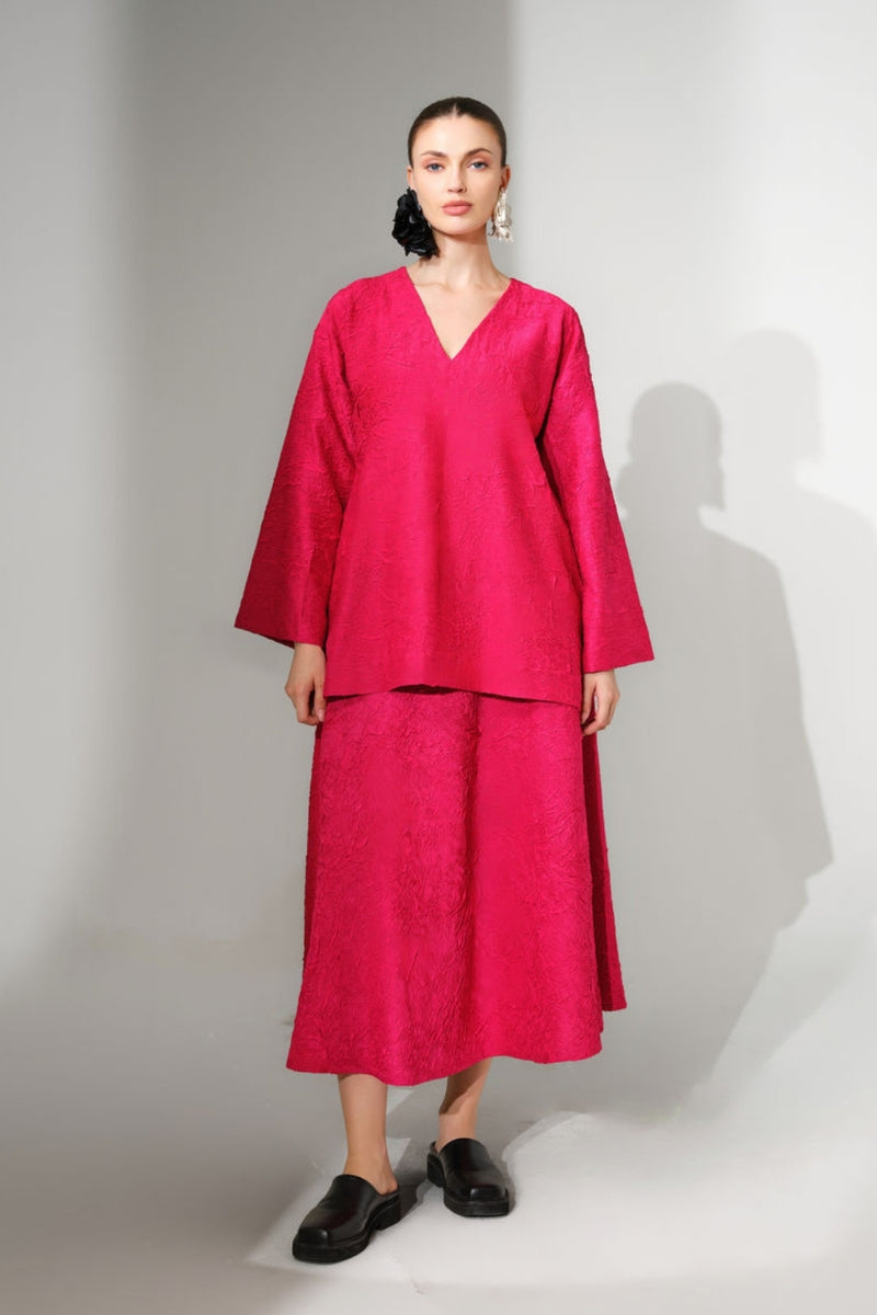 Scarlet Skirt-Pink crushed silk skirt by Stoique in pink for women Worldwide