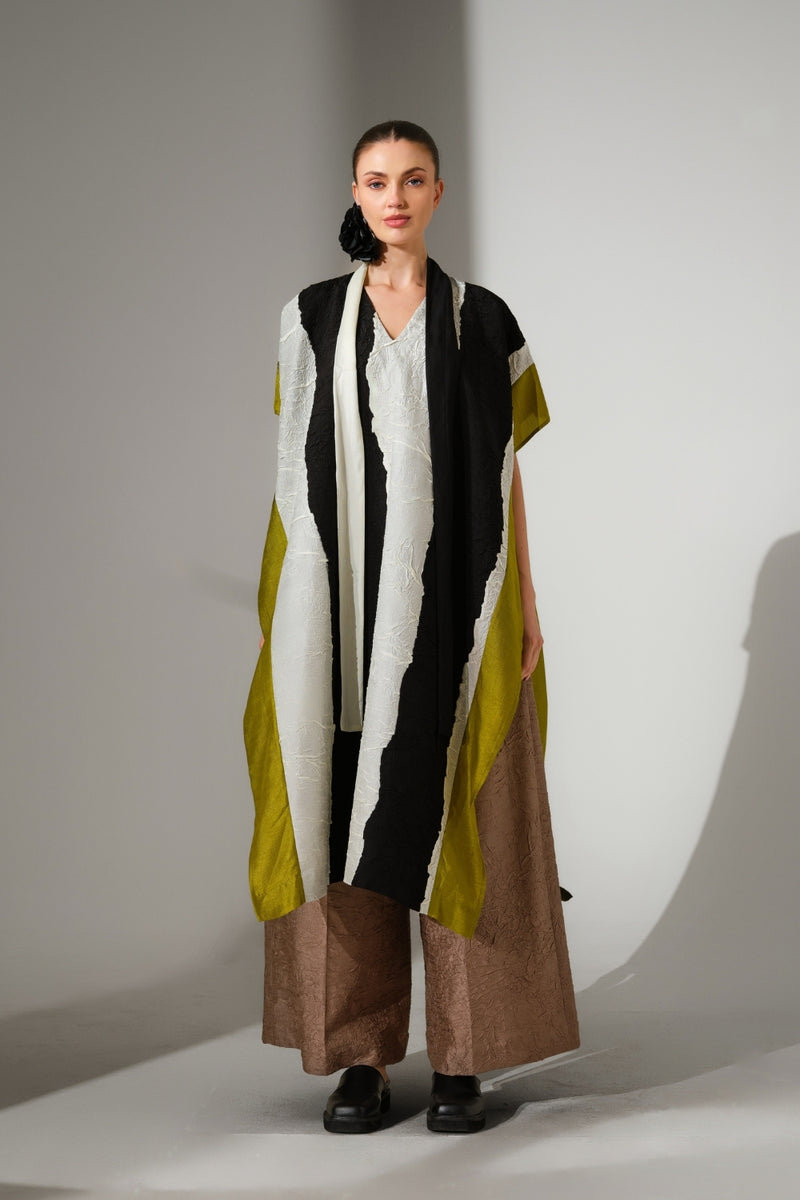 Anchor Kaftaan-Natural + Black + Lime crushed silk tunics/kaftan by Stoique in natural, black, lime for women Worldwide