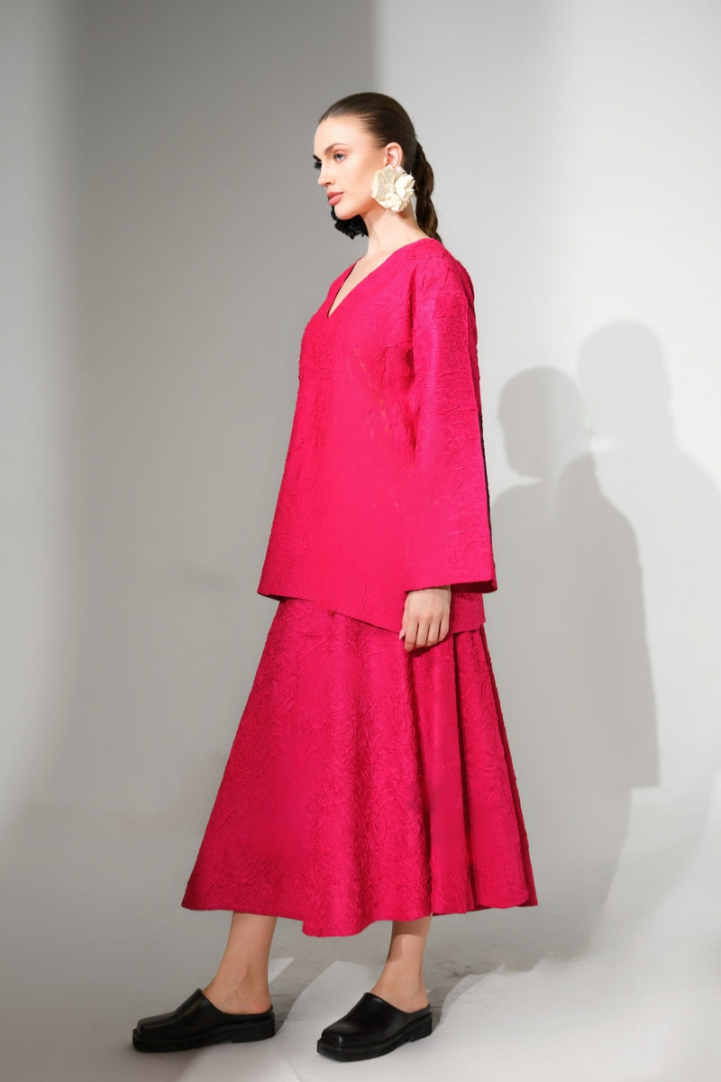 Scarlet Skirt-Pink crushed silk skirt by Stoique in pink for women Worldwide
