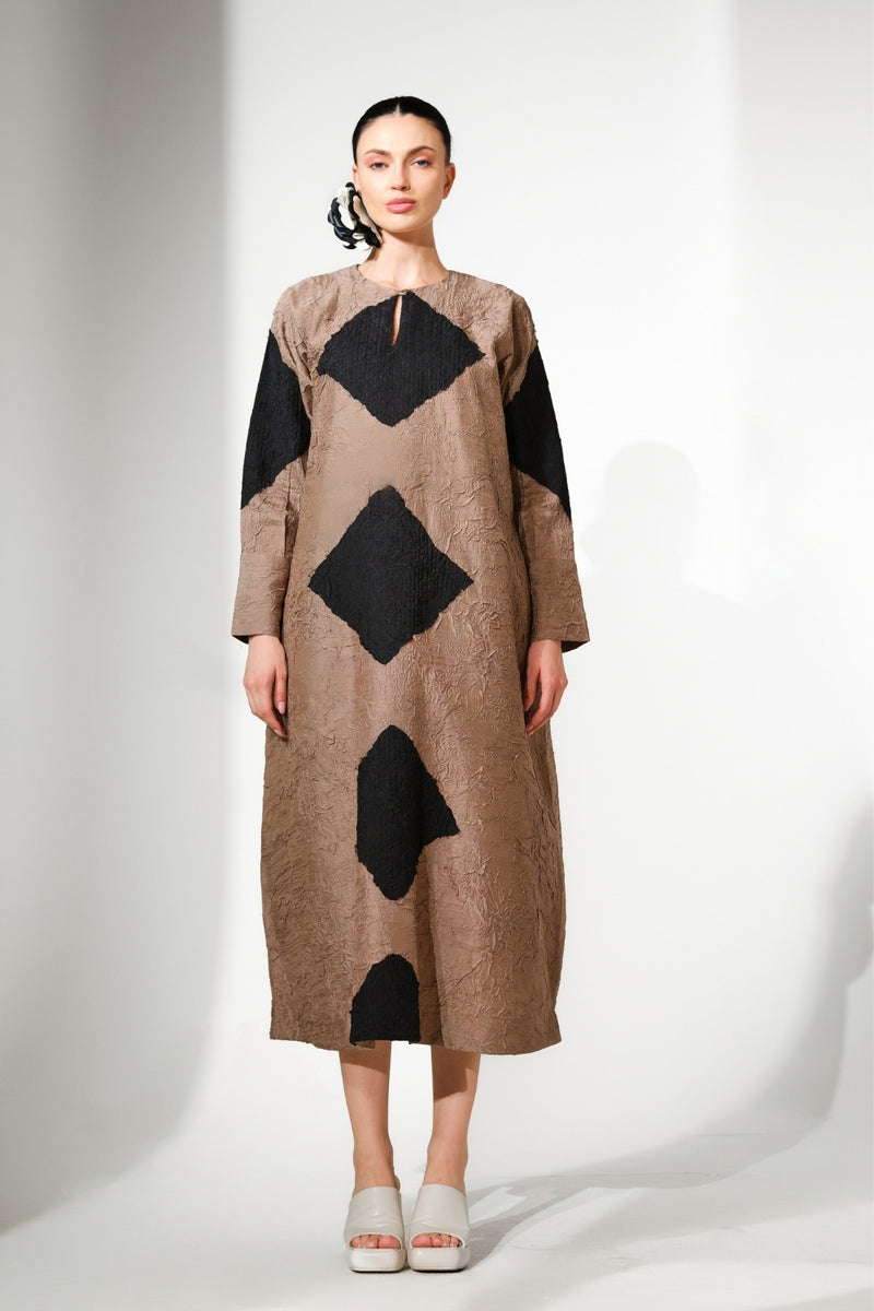 Reign Dress-Grey + Black crushed silk dress by Stoique in grey, black for women Worldwide