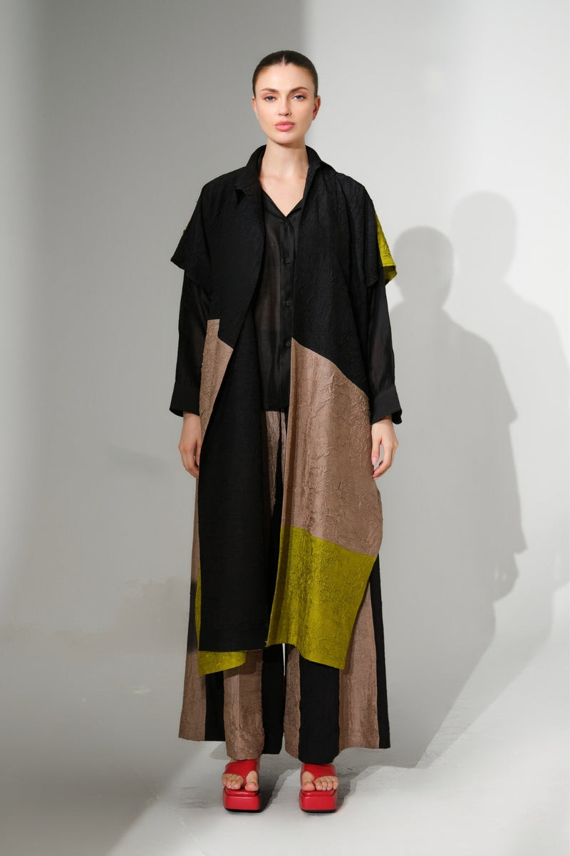Luna shirt-Black silk chanderi top/shirt by Stoique in black for women Worldwide