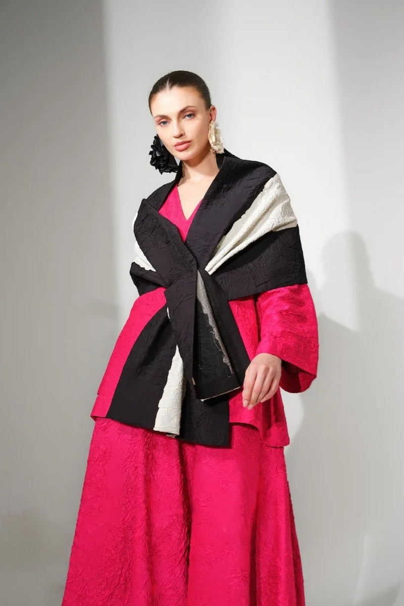 Una Scarf-Natural + Black crushed cotton scarve/stole by Stoique in natural, black for women Worldwide
