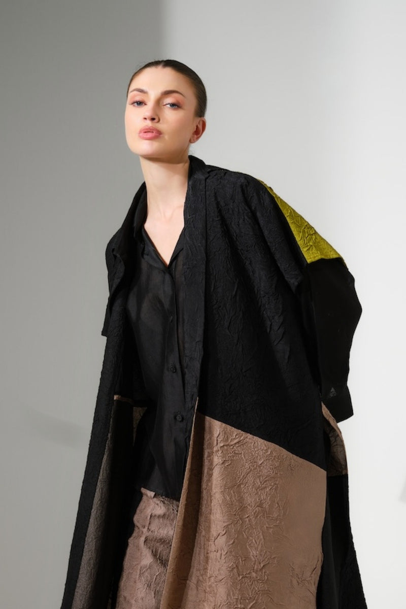 Luna shirt-Black silk chanderi top/shirt by Stoique in black for women Worldwide