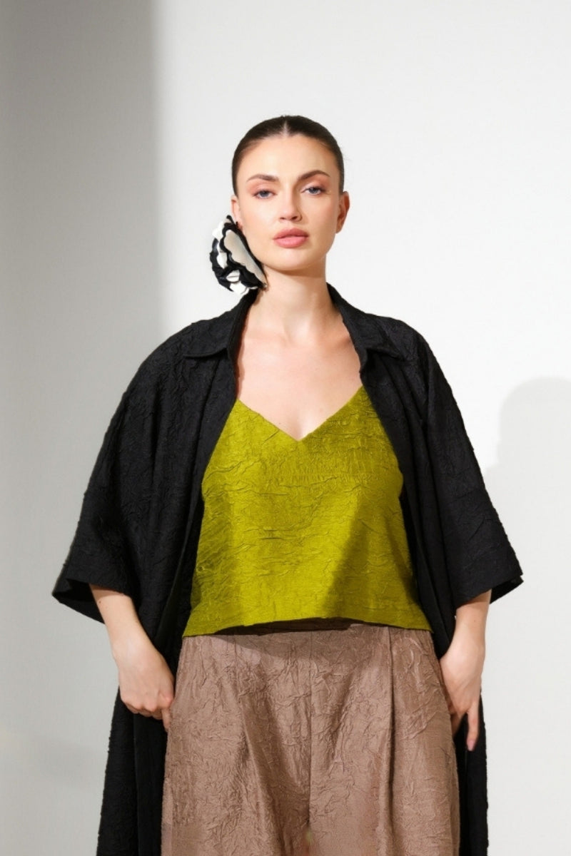 Eclipse Top-Lime crushed silk top/shirt by Stoique in lime for women Worldwide