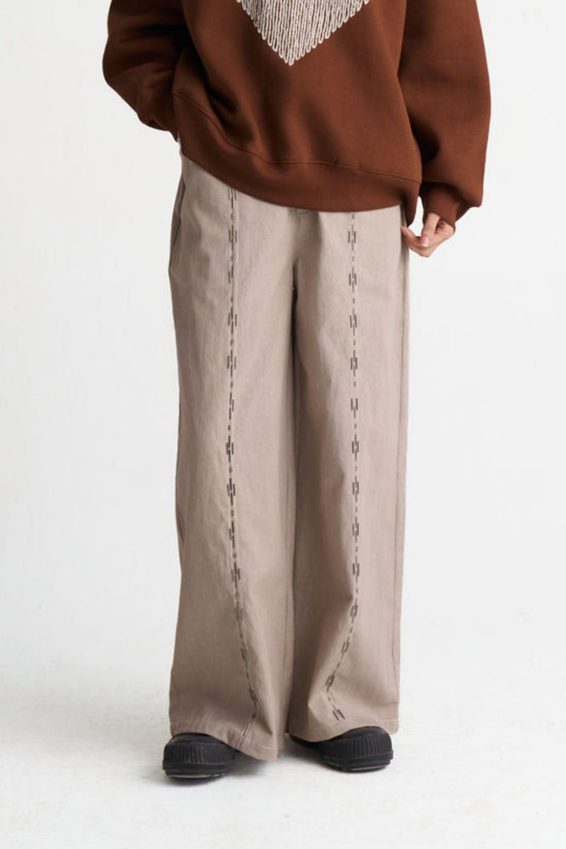 Hand Emb. Twill Pant-Ash Grey twill pant/trouser by THREE in grey for women Worldwide