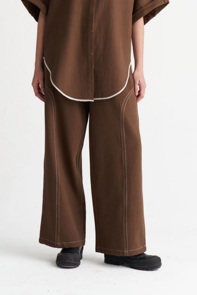 Side-U Panel Denim Bottom-Umber denim pant/trouser by THREE in brown for women Worldwide
