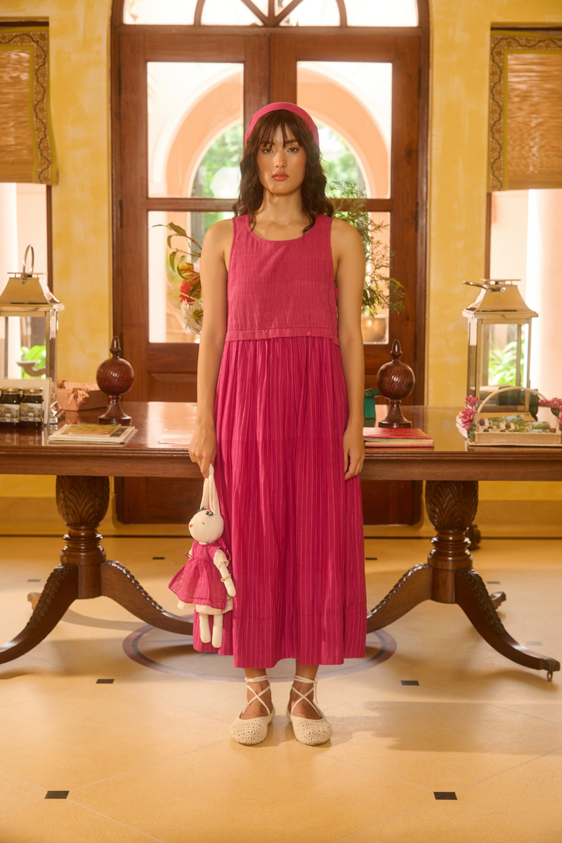 SALLY DRESS-PINK silk by SWATTI KAPOOR in pink color for women Worldwide