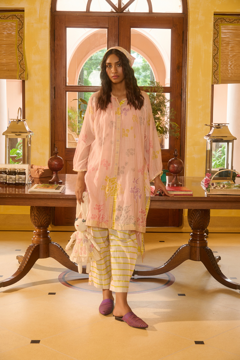 DINA DRESS-PINK chanderi by SWATTI KAPOOR in pink color for women Worldwide