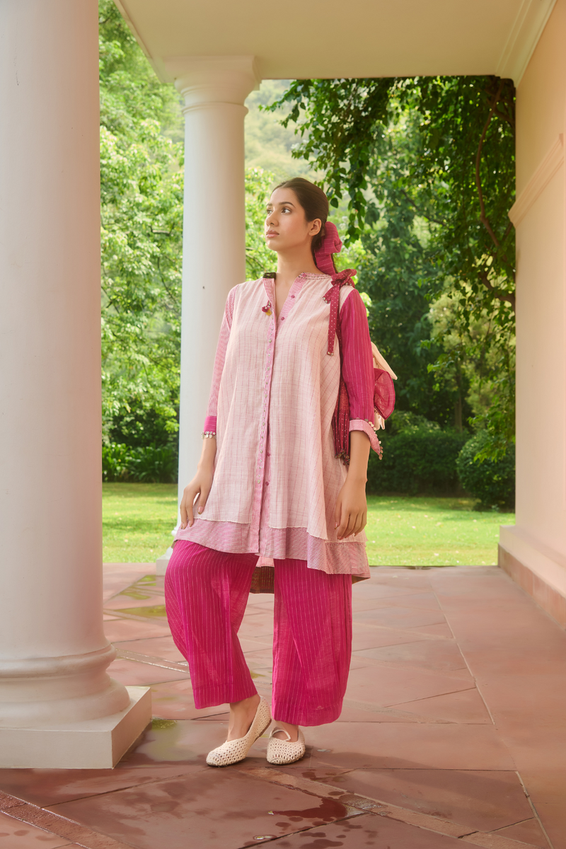 NORA DRESS-PINK & IVORY silk by SWATTI KAPOOR in multi color for women Worldwide