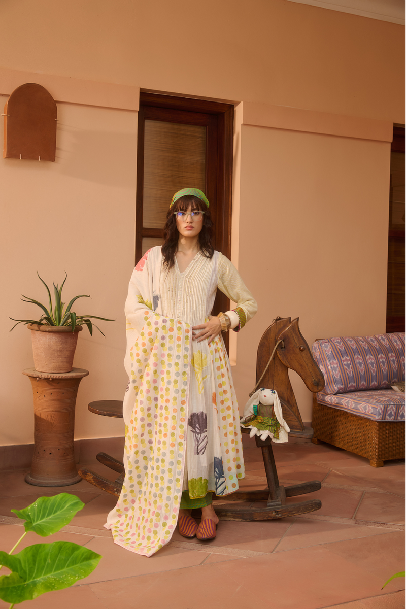 POPPY KURTA-IVORY silk by SWATTI KAPOOR in ivory color for women Worldwide