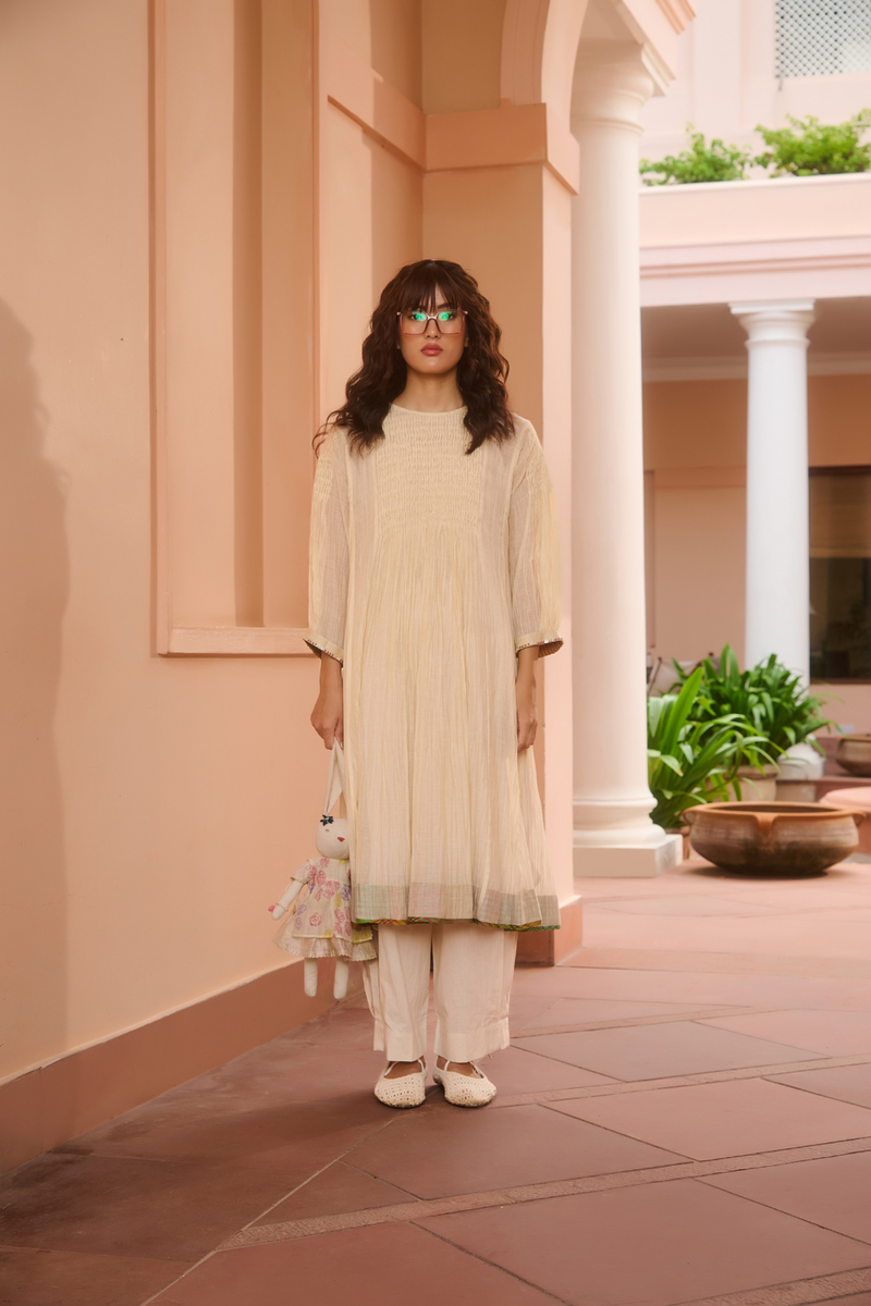 KATIE DRESS-IVORY chanderi by SWATTI KAPOOR in ivory color for women Worldwide
