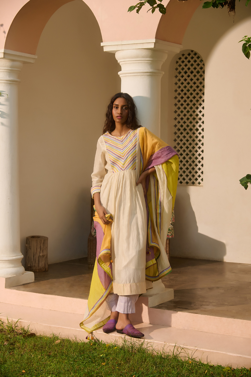 CLARA DRESS-IVORY chanderi by SWATTI KAPOOR in ivory color for women Worldwide