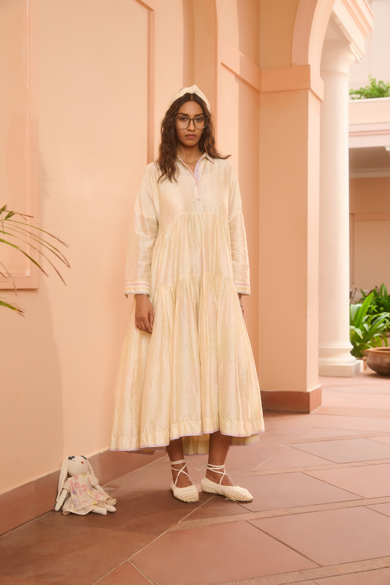 MARTHA DRESS-IVORY chanderi by SWATTI KAPOOR in ivory color for women Worldwide