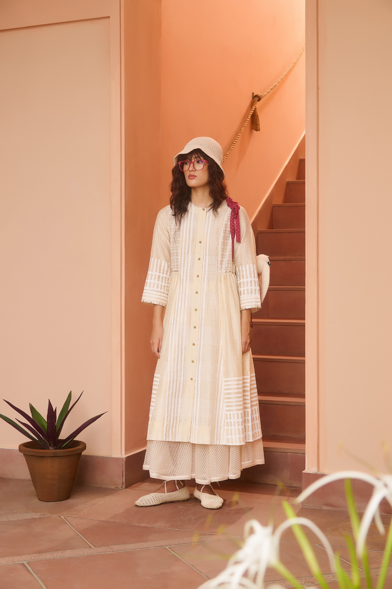 MAGGIE DRESS-IVORY chanderi by SWATTI KAPOOR in ivory color for women Worldwide