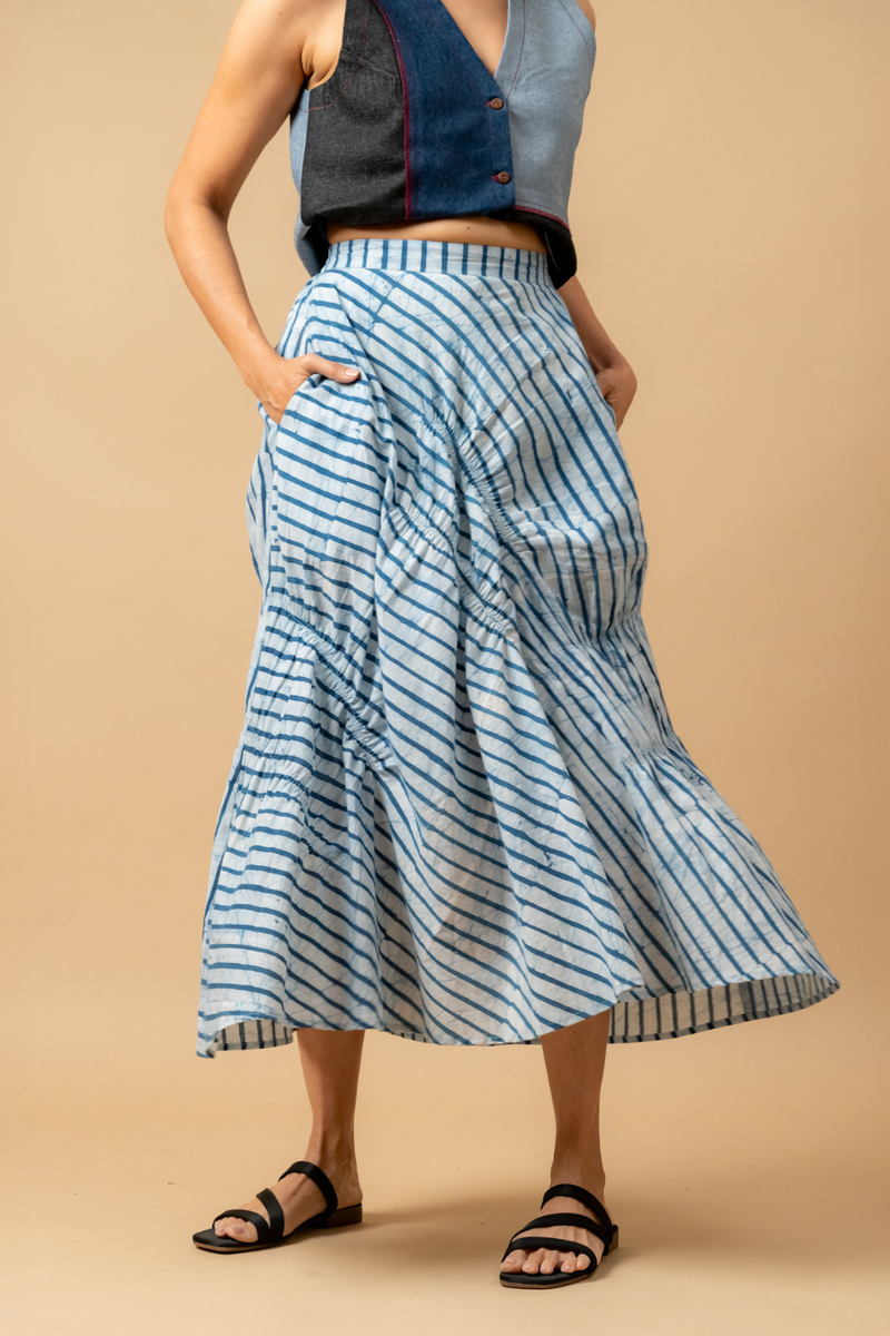 Lizzy batik stripes skirt by Doodlage in blue color for women Worldwide