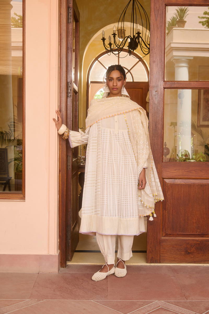 BILLIE KURTA-IVORY chanderi by SWATTI KAPOOR in ivory color for women Worldwide