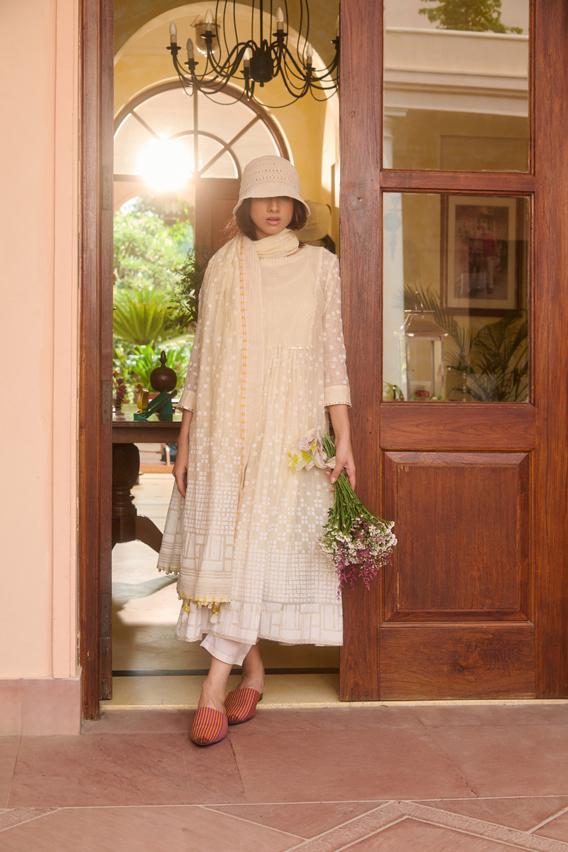 HILDA KURTA-IVORY chanderi by SWATTI KAPOOR in ivory color for women Worldwide