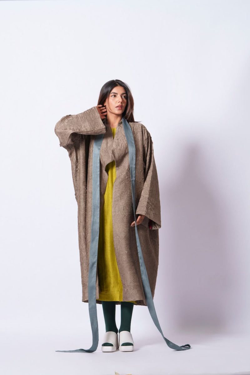 Leaf overlay-Grey + Multi mysore silk jackets and overlays by Stoique in grey, multi for women Worldwide