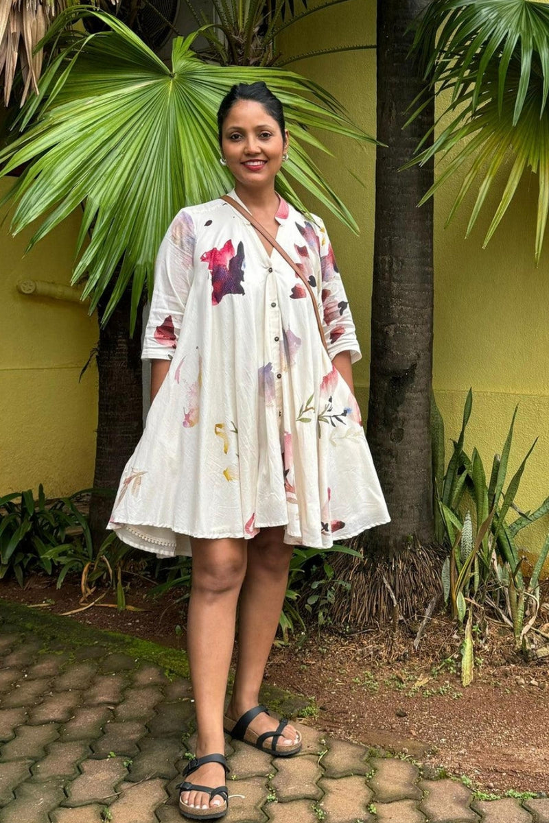 Gardenia Dress cotton dress by Khara Kapas in off white for women Worldwide