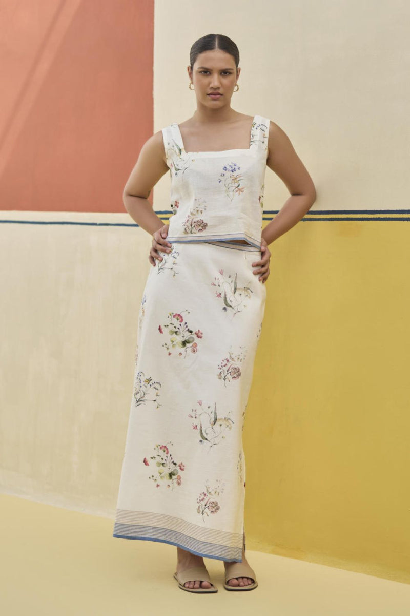 Leena Floral Co-ord Set 
 - Ivory by Manan in ivory color for women Worldwide