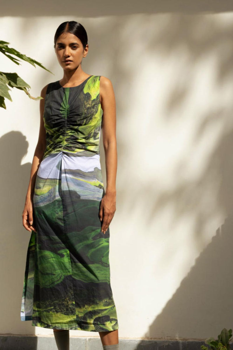 Sarah Printed Dress by Doodlage in green color for women Worldwide