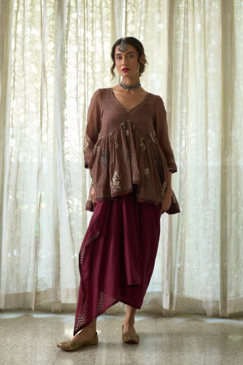 Hiral Top chanderi tops & shirts by SWATTI KAPOOR in grey for women Worldwide