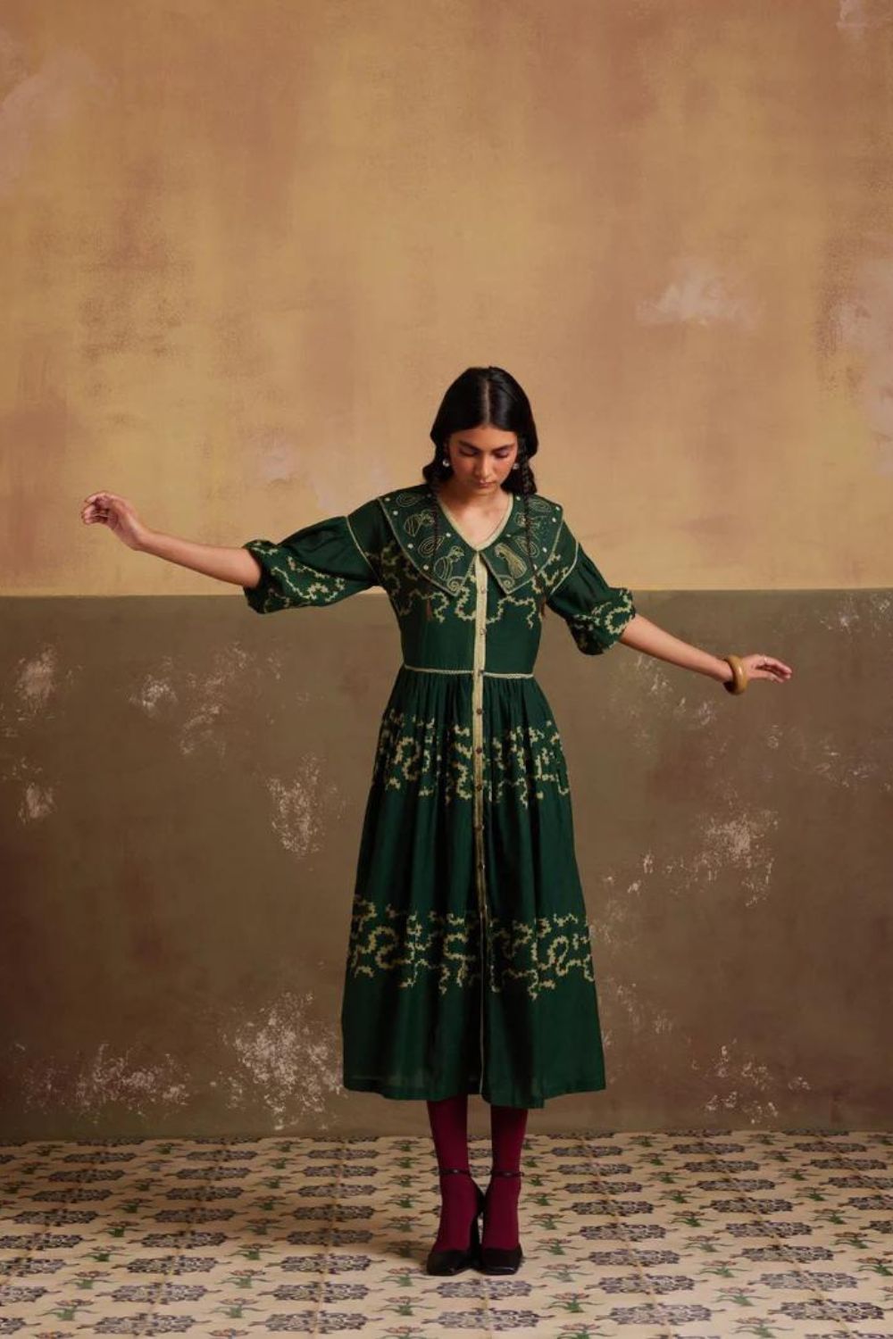 Folk Dress-Emerald Spiral - Size M