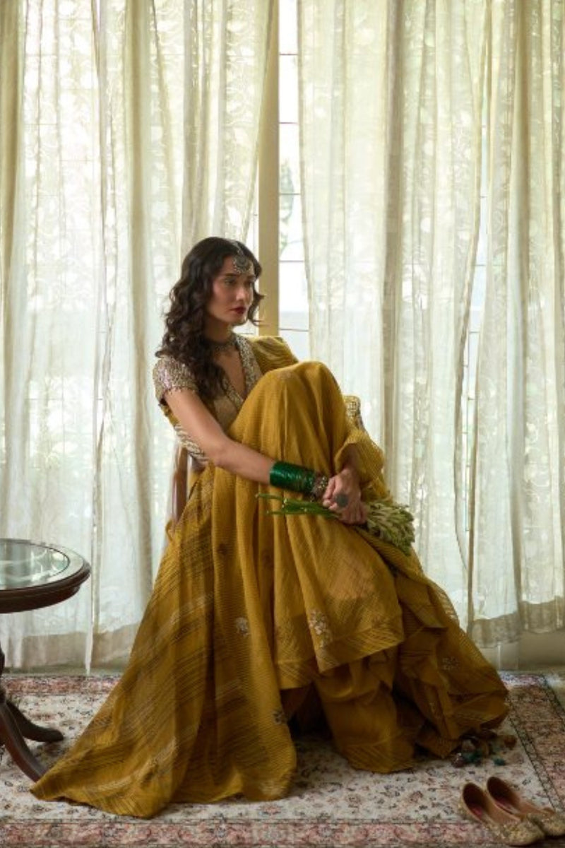 Inder Skirt chanderi skirt by SWATTI KAPOOR in yellow for women Worldwide