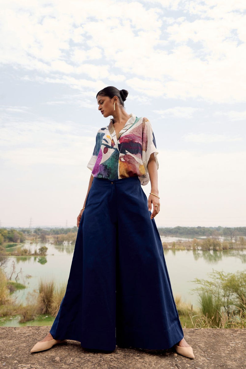 Blue jay top cotton by Khara Kapas in multi for women Worldwide