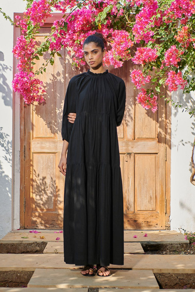 Carbon Co-Linen Three Tiered Dress linen by Saphed for women Worldwide