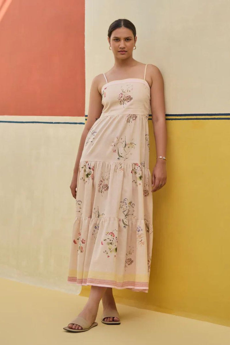 Hena Watercolour Floral Tiered Dress - Sand by Manan in natural color for women Worldwide