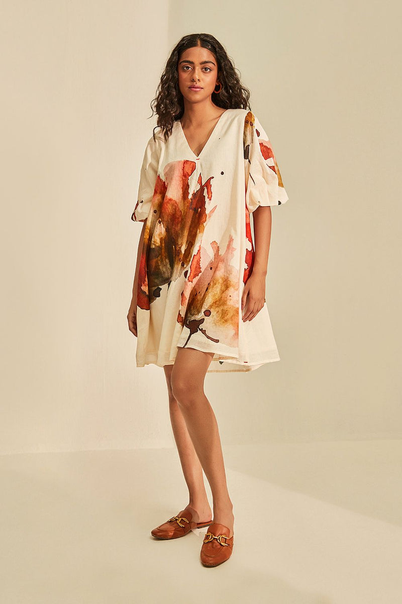 Wild poppies Dress cotton by Khara Kapas in white for women Worldwide